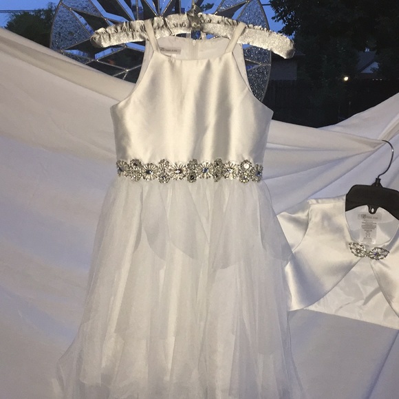 BONNIE JEAN TULLE & SATIN DRESS WITH BOLERO JACKET & RHINESTONE CLASP - Picture 5 of 13